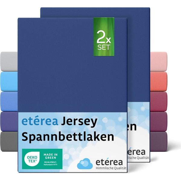 Set Di 2 Lenzuola In Jersey 140X200 Cm - 160X200 Cm - EtÉRea Lenzuola In Jersey 100% Cotone - Dimensioni 140X200 Cm - Colore Navy-image