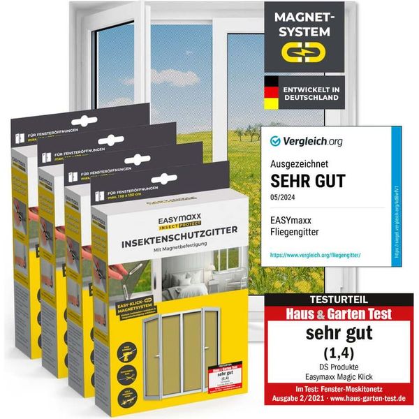 Set Di 4 Zanzariere Magnetiche Easymaxx Insect Protect - Fino A Max. 110X130Cm-image