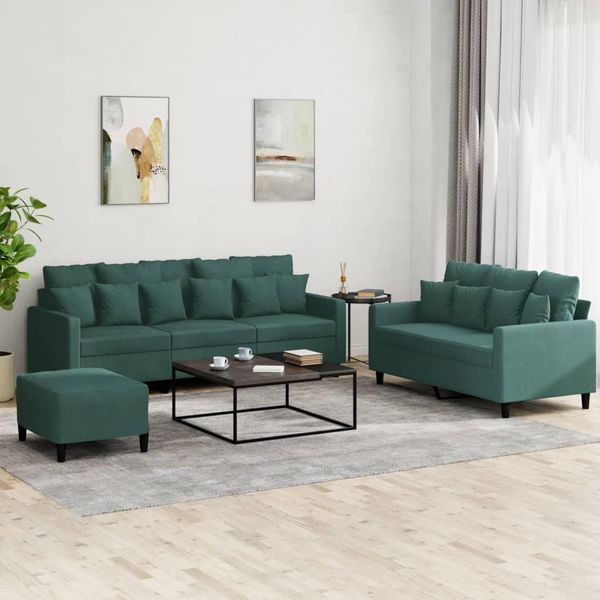 Best MöBel Set Divano 3 Pezzi Con Cuscini In Velluto Verde Scuro - Divani Classic Cloris New2541891 3Parcel-image