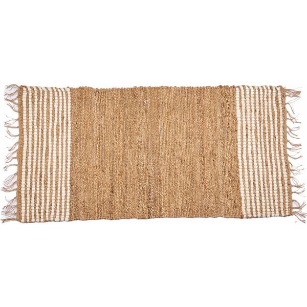 Giftdecor | Tappeto - 140 X 70 Cm - Iuta - Con Frange - Beige - Con Strisce Bianche-image