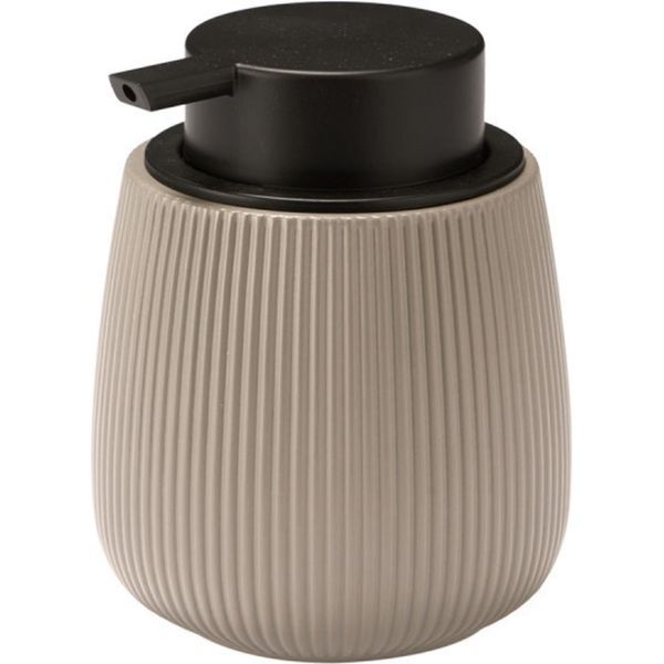 Berilo | Dispenser Per Sapone - Dispenser Per Liquidi - 11 X 9 Cm - Beige - A Righe - Con Pompa Dosatrice-image