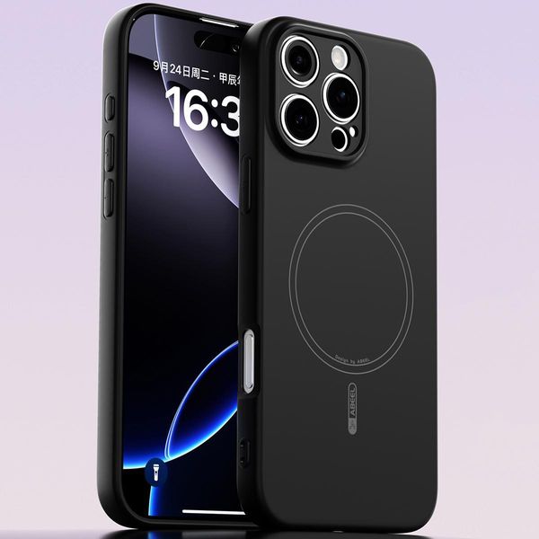 Custodia Magnetica Per Iphone 16 Pro Max, Compatibile Con Magsafe, In Silicone Liquido, Resistente Agli Urti E Ai Graffi Nero-image