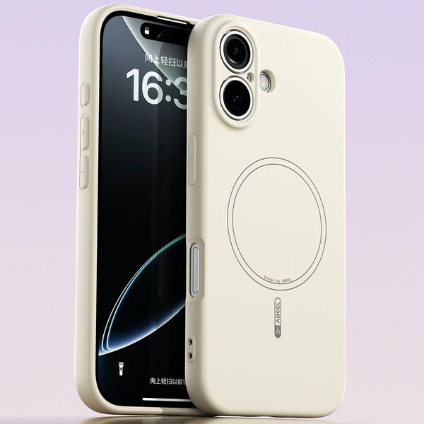 Custodia Magnetica Per Iphone 16, Compatibile Con Magsafe, In Silicone Liquido, Resistente Agli Urti E Ai Graffi Beige-image