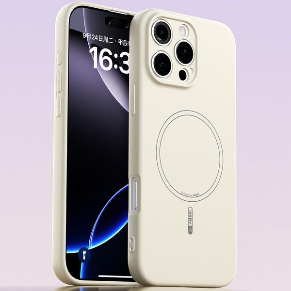 Custodia Magnetica Per Iphone 16 Pro Max, Compatibile Con Magsafe, In Silicone Liquido, Resistente Agli Urti E Ai Graffi Beige-image