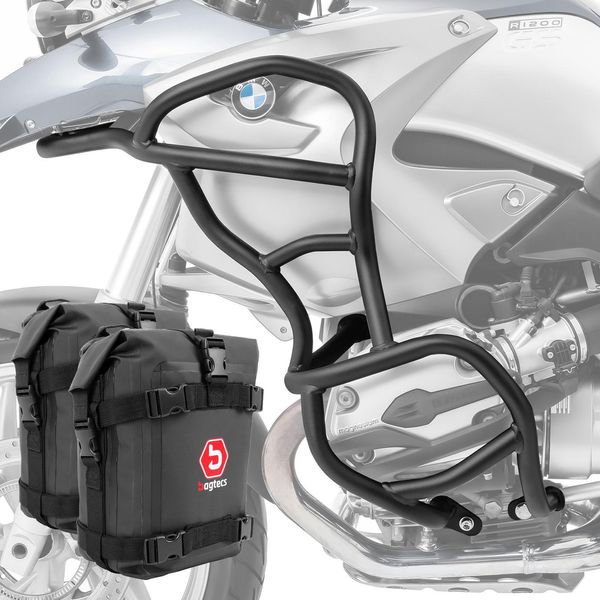 Set Di Barre Di Protezione + Borse Per Bmw R 1200 Gs 04-07 Motoguard KT59 Nero-image