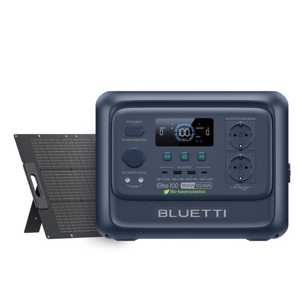 Bluetti Generatore Solare Elite 100 V2 + Pannelli Solari Da 100W, Centrale Elettrica Portatile Da 1024 Wh Per Il Campeggio, Le Emergenze E L'alimentazione Di Emergenza, Le Interruzioni Di Corrente-image
