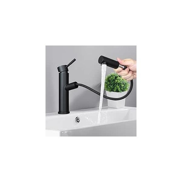 Rubinetto Zmh Miscelatore Lavabo Bagno, Rubinetto Bagno Nero Con Doccia Rubinetti Estraibili Rubinetto Acqua Fredda Ad Alta Pressione-image