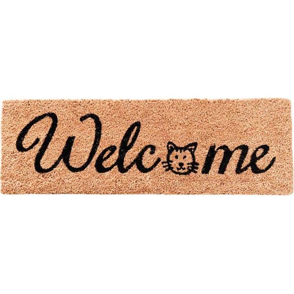 Home Elements Tappetino In Fibra Di Cocco, Testa Di Gatto Welcome, 25X75 Cm-image