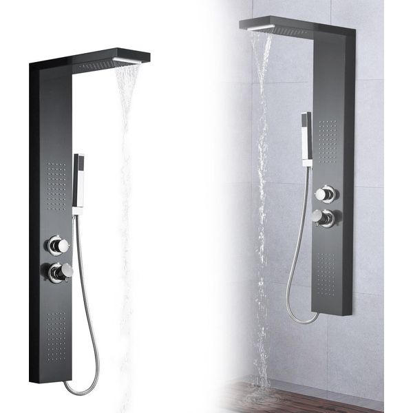 Sessamen-Lp Pannello Doccia Sistema Doccia Acciaio Inox Spazzolato Rubinetto Doccia Set Doccia Con Doccia A Pioggia, Doccia Massaggiante, Doccia A Cascata, Doccetta (Nero)-image