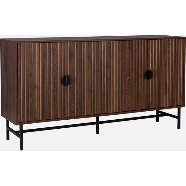 Credenza A 4 Ante Scanalata Effetto Legno, 157.5Cm, Marrone Scuro Naturale-image