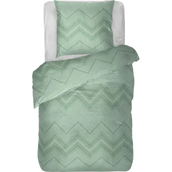 Biancheria Da Letto 2 Pezzi ( Zickzack Mint ) Copripiumino 135X200Cm + Federa 80X80Cm Set Piumino Con Cerniera, 100% Cotone-image