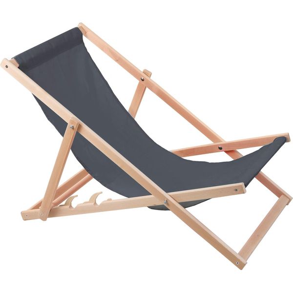 Lettino Woodok In Legno Di Faggio, Grigio, Ideale Per Spiaggia, Balcone, Terrazzo-image