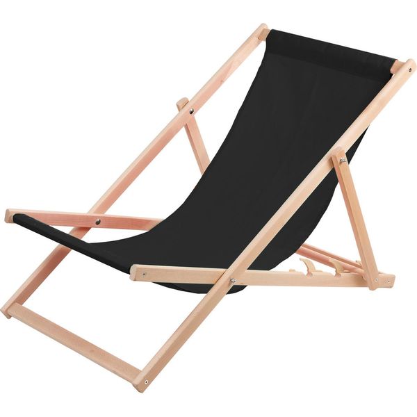 Lettino In Legno Di Faggio Woodok, Nero, Ideale Per Spiaggia, Balcone, Terrazza-image