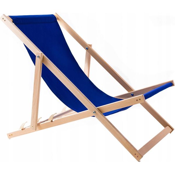 Lettino Woodok In Legno Di Faggio, Blu, Ideale Per Spiaggia, Balcone, Terrazza-image