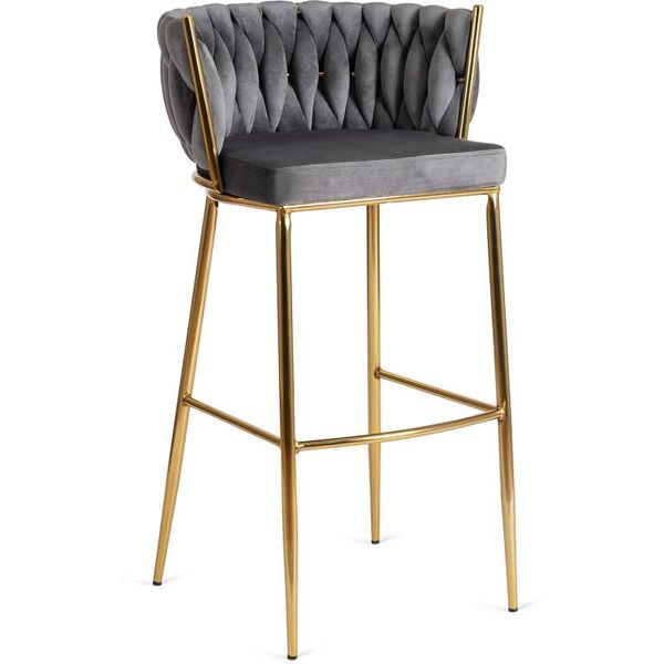 Sgabello Da Bar "Flora"" Per Sala Da Pranzo, Cucina, In Grigio Con Gambe Dorate, 60 X 56 X 104,5 Cm"-image