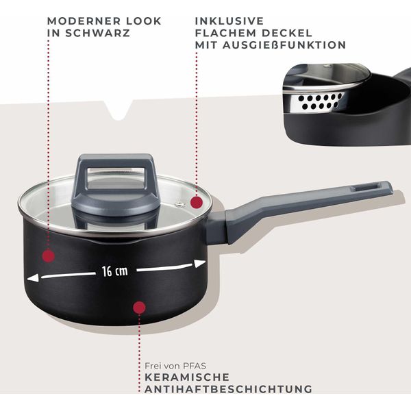 Fackelmann Casseruola Ø 16 Cm, Alluminio Riciclato, Rivestimento Antiaderente, Coperchio In Vetro, Per Tutti I Piani Cottura-image