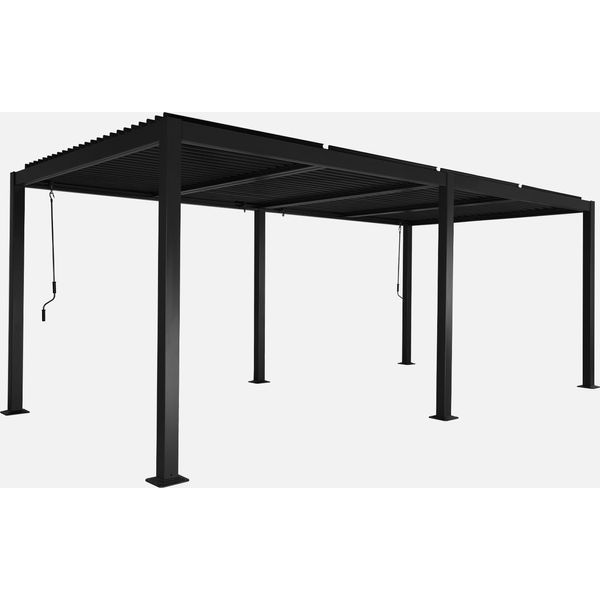 Pergola Bioclimatica 3X6M In Alluminio E Acciaio, Lamelle Orientabili, Nero-image