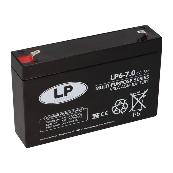 Batteria Al Piombo Landport LP6-7,0 6V 7Ah Agm T1 Senza Manutenzione-image
