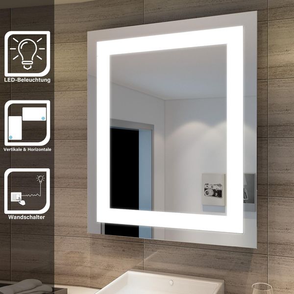 Sonni Specchio Da Bagno Illuminazione A Led A Risparmio Energetico Incorporata Striscia Luminosa Smerigliata 60 X 50 Cm Specchio Senza Rame E Senza Piombo IP44 Specchio Da Parete-image