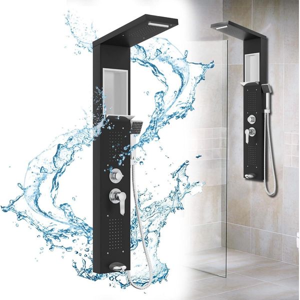 Va-Cerulean Sistema Di Pannelli Doccia Pannello Doccia In Acciaio Inox Spazzolato Colonna Doccia Con 5 Modalità Doccia Set Doccia Pannello Doccia Torre Con Doccia A Pioggia (Nero)-image