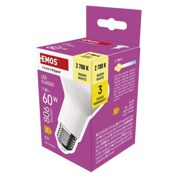 Emos Led Lampada A Forma Di Riflettore, 7W In Sostituzione Di 60W, Lampadina Per Faretto R63 Con Base E27, Luminosità 806Lm, Bianco Caldo 2700K, Durata 30000H, ZQ7E41-image