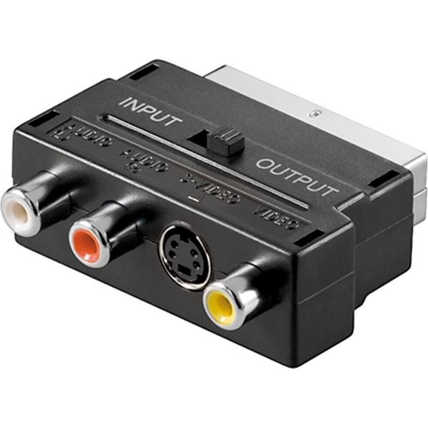 10X Goobay 50123 Adattatore Da Scart A Audio Video Composito E S-Video, In/Out, Spina Scart (21-Pin), Nero - Spina Scart (21-Pin) > 3X Presa Rca + Presa Mini-Din 4 (S-Video)-image