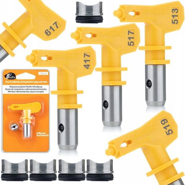 Rosfix Set Ultra Spray 513, 517, 519, 417, 617 – Ugello Per Verniciatura A Spruzzo Con Guarnizione | 5 Pezzi | Larghezza Di Spruzzo 20 – 30 Cm-image