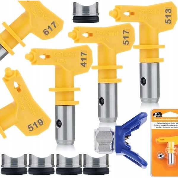 Rosfix Set Ultra Spray 5X 513/517/519/417/617 – Ugelli Per Verniciatura A Spruzzo Con Protezione In Acciaio Inox | Larghezza Di Spruzzo 20 – 30 Cm-image