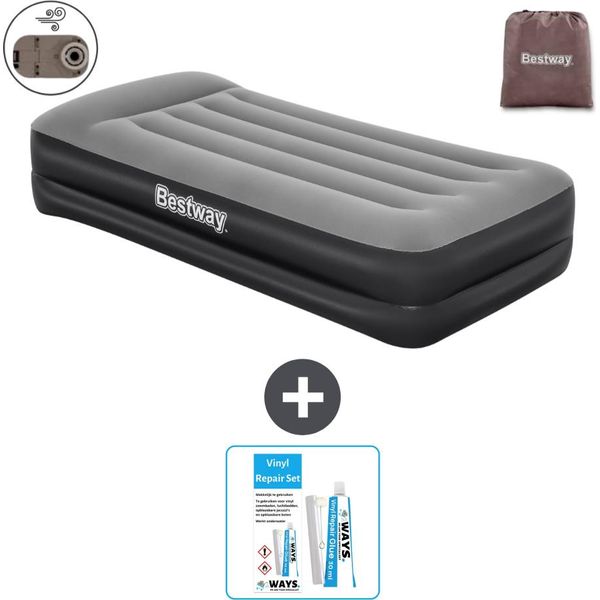 Materasso Gonfiabile Bestway - 1 Persona - 97 X 191 X 46 Cm - Grigio - Accessori Inclusi-image