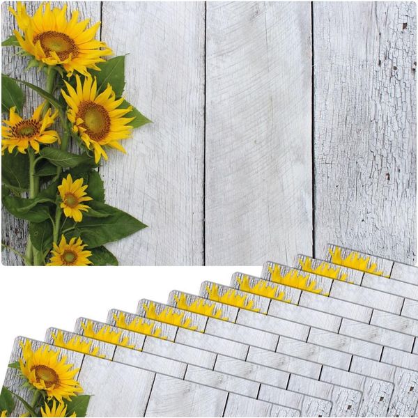 Set Di 12 Tovagliette Lavabili Effetto Legno Con Girasoli-image