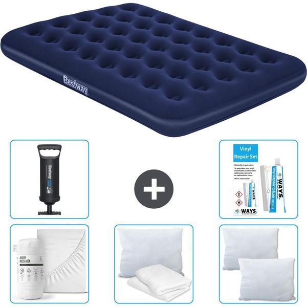 Materasso Gonfiabile Bestway - Letto Francese - 137 X 191 X 22 Cm - Blu - Accessori Inclusi-image