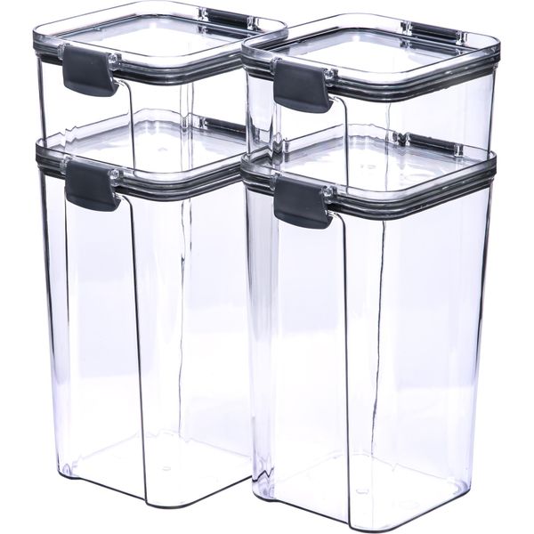 Set Di 4 Barattoli Krumble - 460 Ml + 460 Ml + 1300 Ml + 1300 Ml + 1300 Ml - Barattolo Di Stoccaggio - Barattoli Di Stoccaggio - Con Coperchio - Barattoli Di Stoccaggio - Plastica - Trasparente - Nero-image