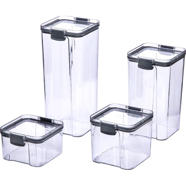 Set Di 4 Vasetti Krumble - 460 Ml + 700 Ml + 1300 Ml + 1800 Ml - Cassetta Di Conservazione - Vasetti Di Conservazione - Con Coperchio - Vasetti Di Conservazione - Plastica - Trasparente - Nero-image