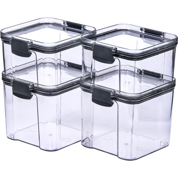 Set Di 4 Barattoli Krumble - 460 Ml + 460 Ml + 700 Ml + 700 Ml + 700 Ml - Barattolo Di Stoccaggio - Barattoli Di Stoccaggio - Con Coperchio - Barattoli Di Stoccaggio - Plastica - Trasparente - Nero-image