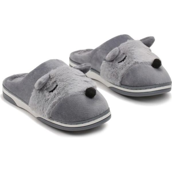 Pantofole Da Donna Foderate In Peluche Con Motivo A Volpe Pantofole Isolate Fox Grey Taglia 38/39-image