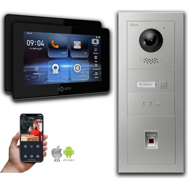 Videocitofono Ip Goliath Con Telecamera Display Per Impronte Digitali Da 7 Pollici Argento : Scatola Da Incasso : 7 Pollici In Nero : 2 Monitor Numero: 2 Monitor Colore: 7 Pollici In Nero Montaggio: Scatola Da Incasso-image