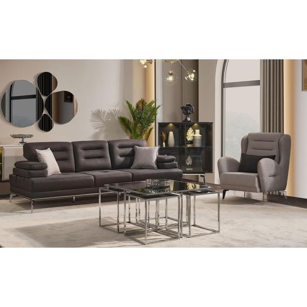 Set Di Divani 31 Posti Set Divano Poltrona Tessuto Nero Set Moderno-image