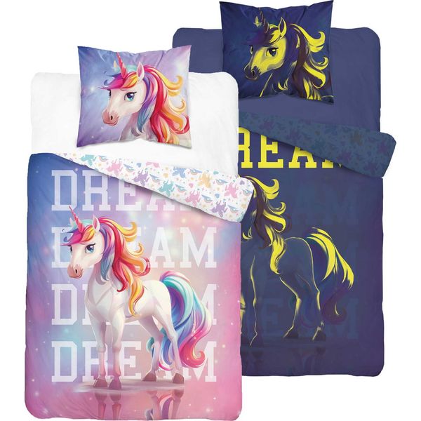 Set Di Biancheria Da Letto Fosforescente 140X200 Arcobaleno Unicorno Colorato-image