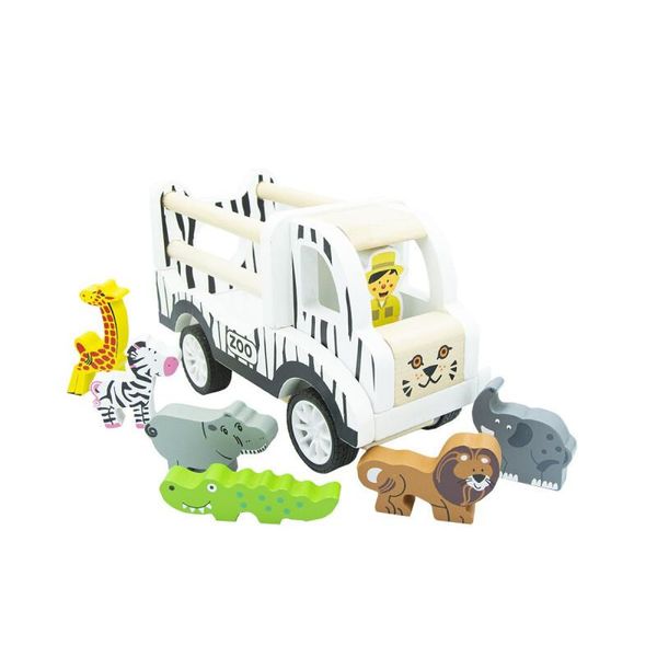 4Iq Set Di Giocattoli In Legno: Camion Safari Con Animali 18X7,8X10,7 Cm-image