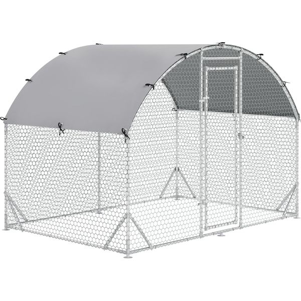 Pawhut Recinto Per Polli Ruspanti In Acciaio, 280 X 190 X 197 Cm Gabbia Per Polli Con Copertura Resistente Ai Raggi Uv, Porta, Recinto Per 4-6 Polli, Piccoli Animali, Argento-image