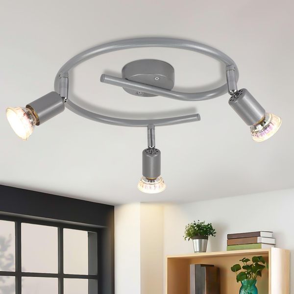 Zmh Led Faretto Da Soffitto Orientabile GU10 Argento Lucido Lampada Da Soffitto Faretti Da Soffitto 3 Fiamme Plafoniere Industriali Soggiorno Camera Da Letto Cucina Lampadine Incluse-image