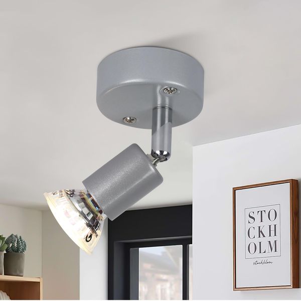 Zmh Led Faretto Da Soffitto Orientabile GU10 Argento Lucido Faretto Da Soffitto 1 Fiamma Luci Da Parete Bagno Lampada Da Soffitto Cucina Corridoio Camera Da Letto Lampadina Inclusa-image