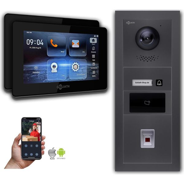 Videocitofono Ip Goliath Con Telecamera 7 Pollici Impronta Digitale Rfid Antracite : Scatola Da Incasso : 7 Pollici In Nero : 2 Monitor Numero: 2 Monitor Colore: 7 Pollici In Nero Montaggio: Scatola Da Incasso-image