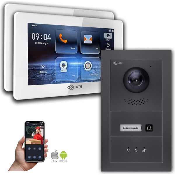 Videocitofono Ip Goliath Con Telecamera 7 Pollici Antracite : Scatola Da Incasso : 7 Pollici In Bianco : 2 Monitor Numero: 2 Monitor Colore: 7 Pollici In Bianco Montaggio: Scatola Da Incasso-image