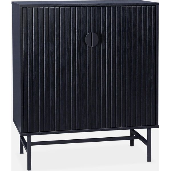 Credenza Effetto Legno Con Scanalature Nere 2 Ante, 80Cm, Nero-image
