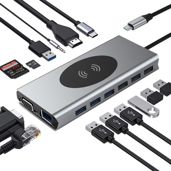 Inf Adattatore Multiporta Hub Type-C 15 In 1 Con Hdmi, Vga, Ethernet, Usb C Pd-image