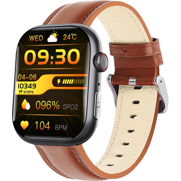 Inf Orologio Ecg Intelligente Con Cardiofrequenzimetro, Fitness Tracker, Con Più Modalità Sportive Cinturino In Pelle Nera E Marrone-image