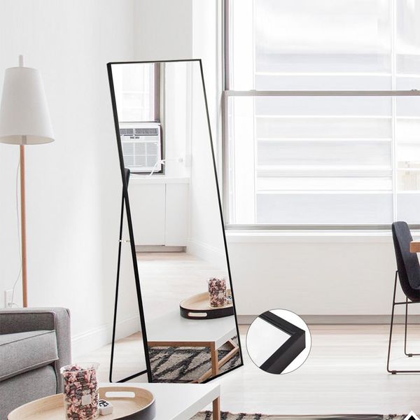 Unboxg 150 X 40 Cm Specchio A Figura Intera, Specchio 3 In 1 Da Appoggio E Da Parete, Specchio Per Vestirsi, Specchio Per Guardaroba Per Camera Da Letto, Soggiorno E Ingresso Nero-image