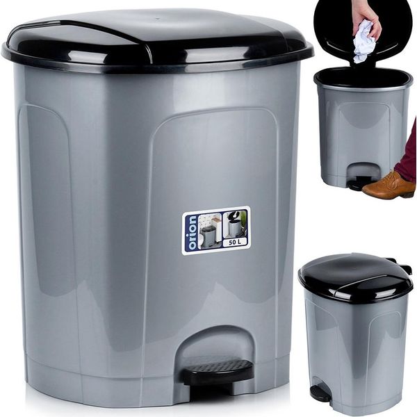 Cestino A Pedale Orion Cestino In Plastica Con Coperchio E Pedale Grigio 50 L-image
