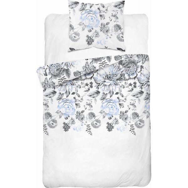 Detexpol Biancheria Da Letto In Cotone 140X200 Bianco Grigio Blu Fiori Con Una Federa 4462 B Cotone 40-image